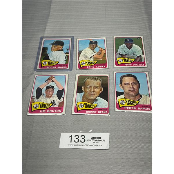 Lot of 6 1965 OPC New York Yankees Baseball Cards, Roger Maris, Tony Kubek, Jim Bouton, +3