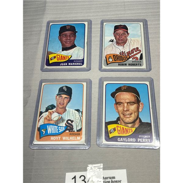 Lot of 4 1965 OPC HOF Pitchers Baseball Cards J Marichal, G Perry H Wilhelm R Roberts