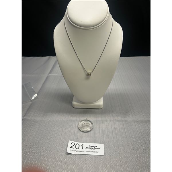 Vintage Guess Chain w/Pendant Necklace & Reversed Edge Glass Pendant