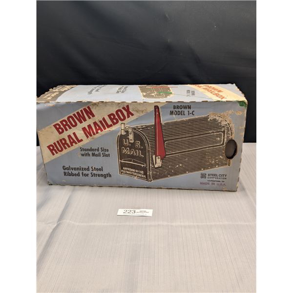 Sealed Vintage Steel City Brown Rural Mailbox