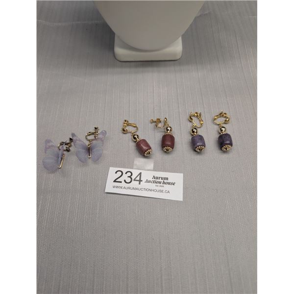 3 Pairs of Unique Screw on Dangle Earrings