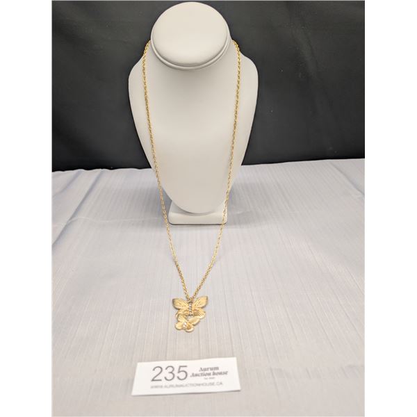 Extra Long Gold Guilded Chain with Rhinestones ,Set of Butterflies Pendant Necklace