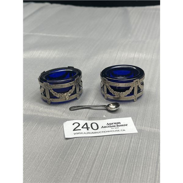 2 Vintage Sale Colbalt Blue Dishes with 1 Spoon