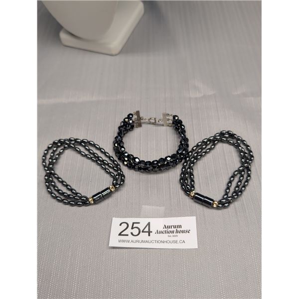 3 3/Strand Black Bead Bracelets