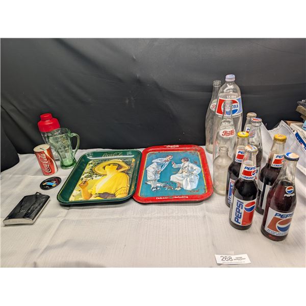 Collectible Coke and Pepsi Trays and Old Pop Bottles