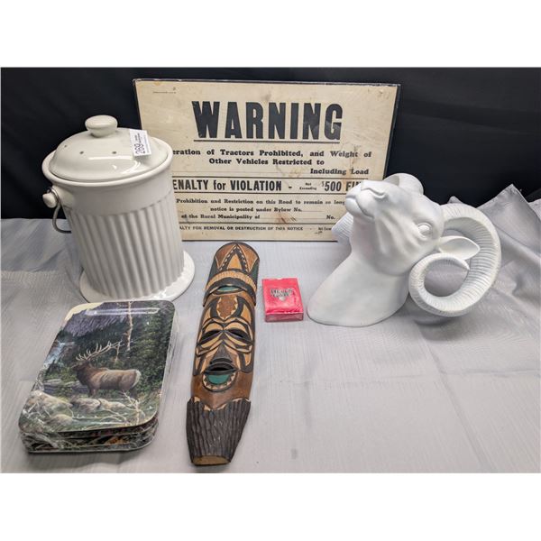 Vintage Décor Lot Lidded Jar Rams Head Etc