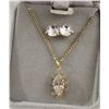 Image 1 : ESTATE SOLITAIRE EARRINGS + NECKLACE IN BOX