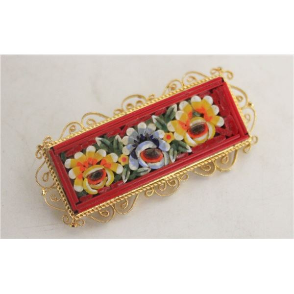 ITSLY MICRO MOSAIC FILIGREE BROOCH IN BOX