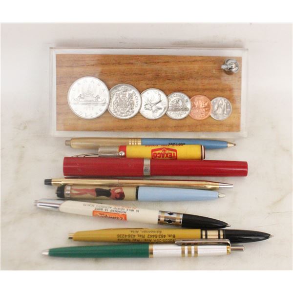 VINTAGE COINS + PENS INCLUDES NAKED LADY PEN