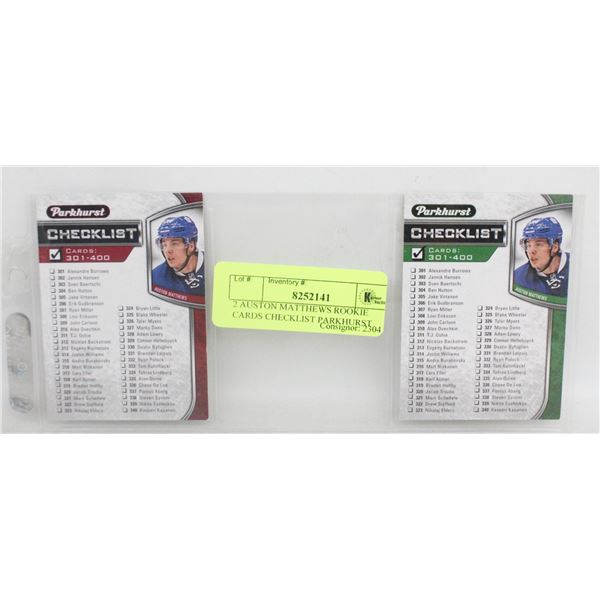 2 AUSTON MATTHEWS ROOKIE CARDS CHECKLIST PARKHURST