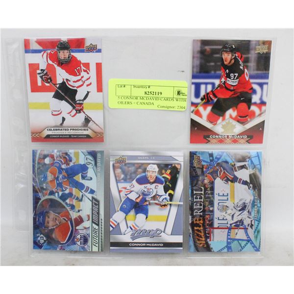 5 CONNOR MCDAVID CARDS WITH OILERS + CANADA