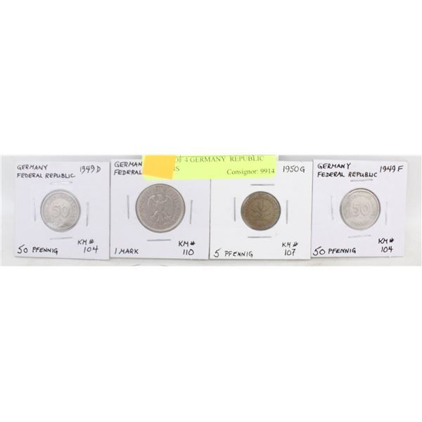 LOT OF 4 GERMANY  REPUBLIC COINS