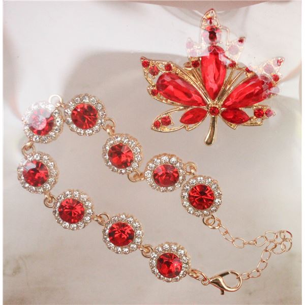 NEW 2PC BRACELET SPARKLING RED& CLEAR