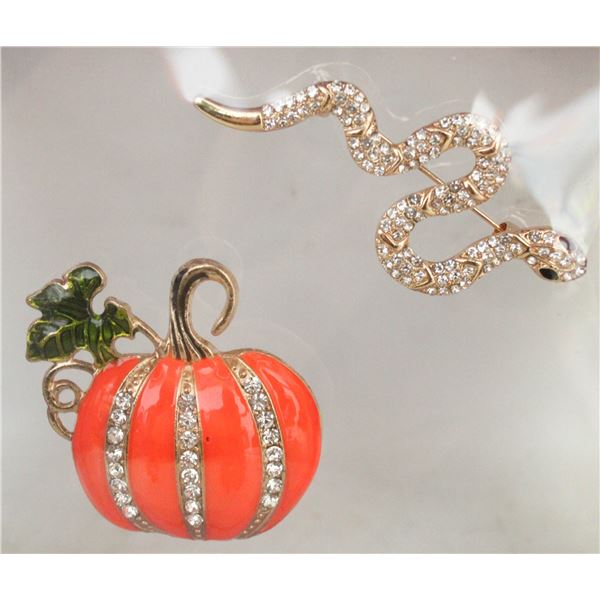NEW 2PC PUMPKIN & SNAKE BROOCHES WITH