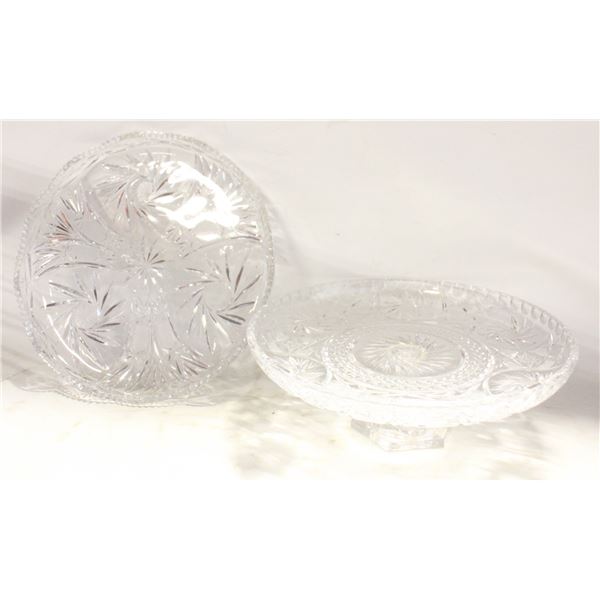 CRYSTAL SERVING DISH AND CRYSTAL CAKE PLATE