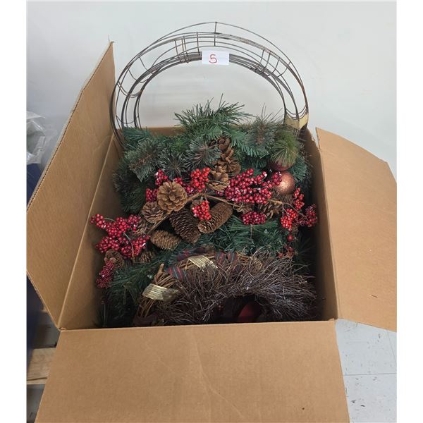 Bin of Christmas Wreaths, etc.