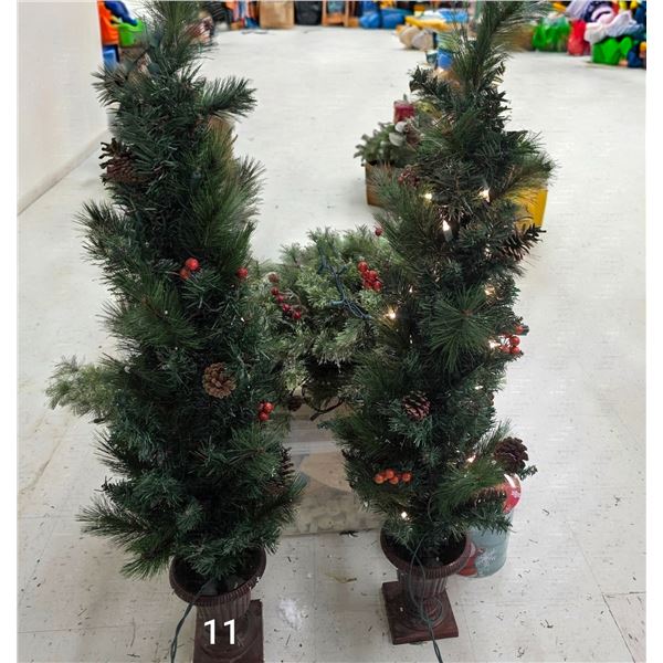 (3) Christmas Trees w/ Lights, Working, Large Qty Battery Tealights, etc.