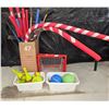 Image 1 : Misc. Fun Lot - Large Balls, Bowling Game, Pool Noodles, Hockey Sticks, etc.