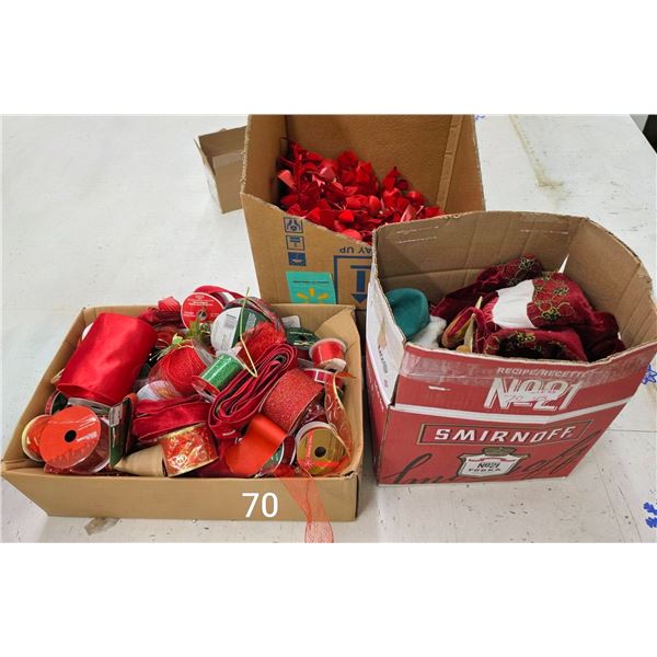 Lot of Christmas Ribbon, Bows, Tree Skirt, etc.