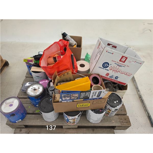 Pallet Lot of Paint, Painting Supplies, Hardware, etc.