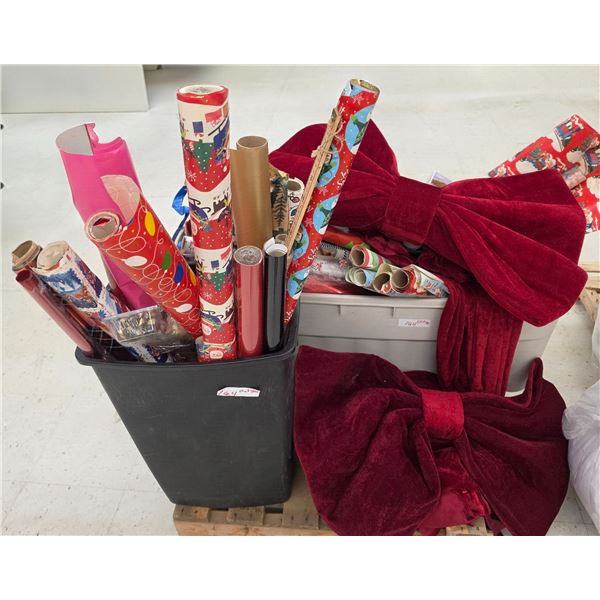 Pallet Lot of Wrapping Paper, Large Bows, etc.