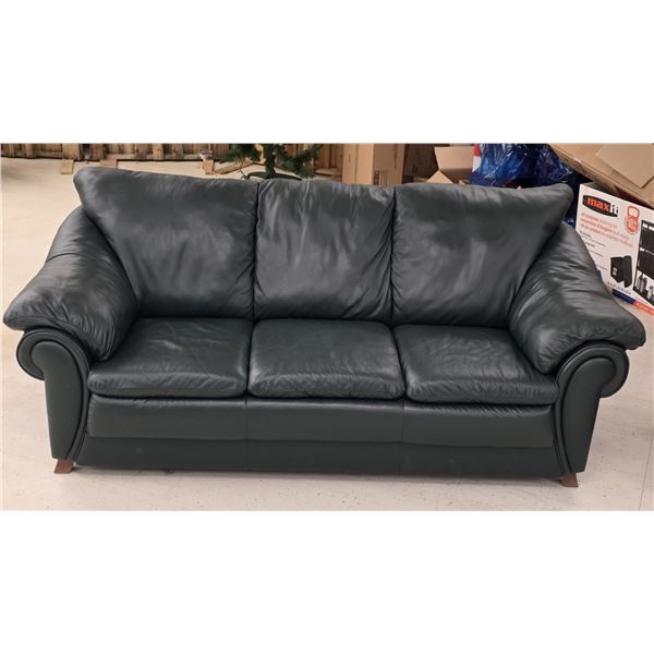 Green Faux Leather Couch – L 80” x W 32”x H 36”