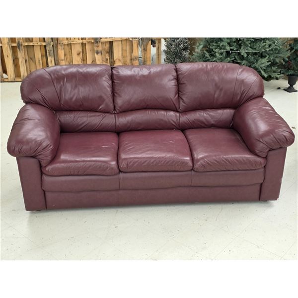 Red Faux Leather Couch – L 80” x W 32”x H 36”