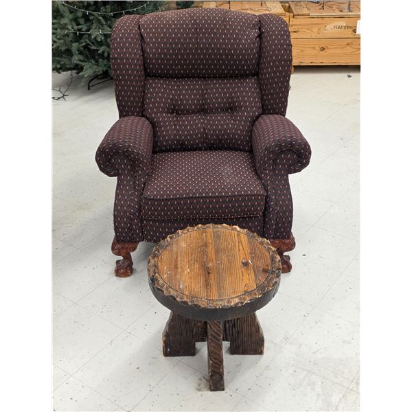 Upholstered Chair and Wood Stool