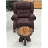 Image 1 : Upholstered Chair and Wood Stool