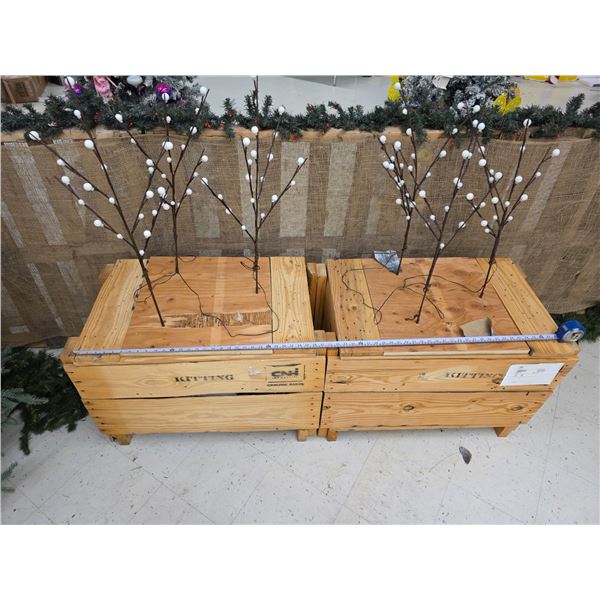 (2) Wood Shipping Crates w/ Christmas Branch/Tree Décor