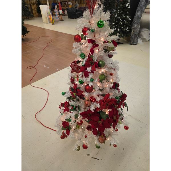 5’ White Decorated Christmas Tree w/ Lights - Working