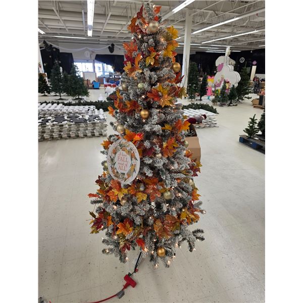 6’ Autumn Decorated Christmas Tree w/ Lights - Working
