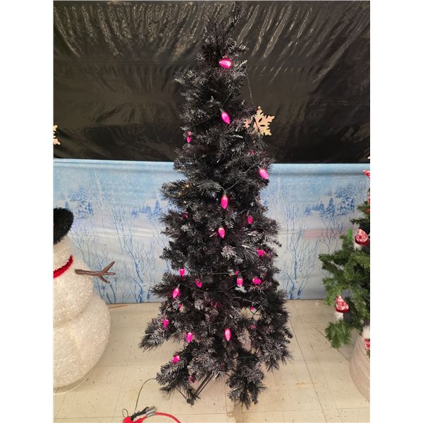 6’ Black Christmas Tree w/ Pink Lights – Working