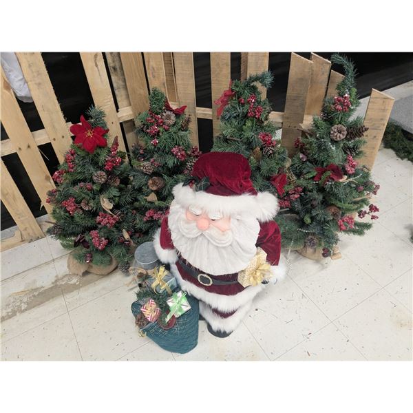 (4) Mini Christmas Trees w/ 32” Santa