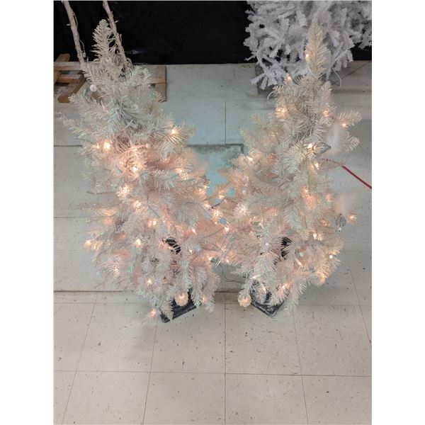 (2) White Lighted Christmas Trees – 4’ Tall