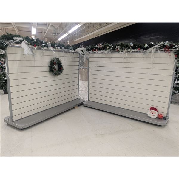 (2) Slat-Board Wall Display Units on Wheels (one broken) – 6’ x 9’