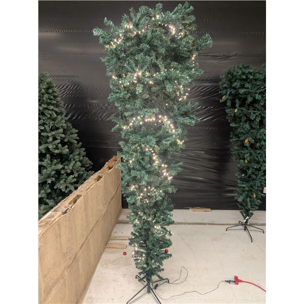 Upside-Down Christmas Tree w/ Lights (White) – 8’ Tall
