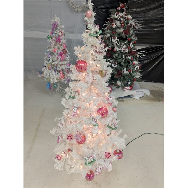 Pink and White 6’ Decorated Christmas Tree w/ Lights
