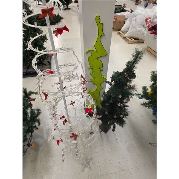 (2) Christmas Tree Decor – White Wire w/ Lights, Small Decorated Evergreen