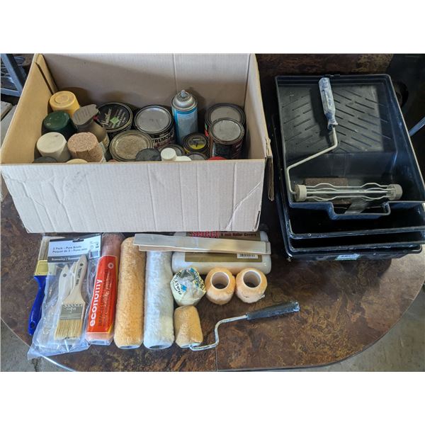 Lot of Assorted Paint and Painting Supplies