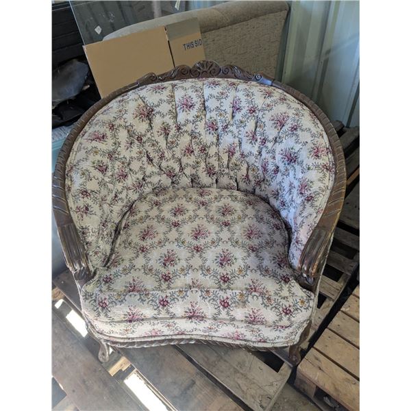 Vintage Wood Carved Upholstered Accent Chair