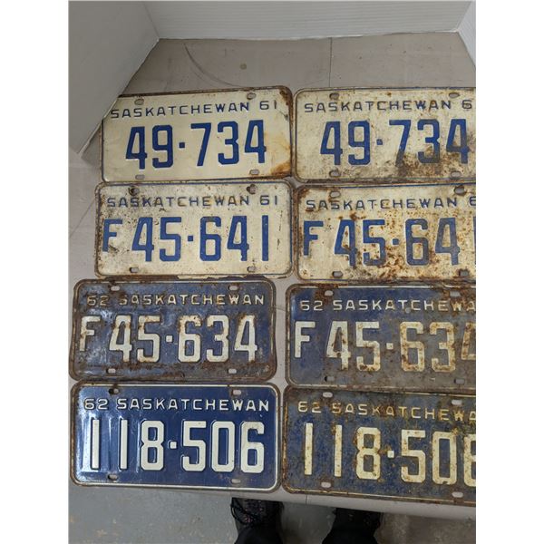 (4) Pairs Vintage Saskatchewan License Plates (1961,1962)