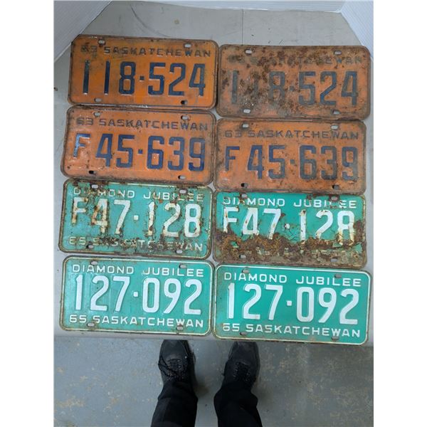 (4) Pairs Vintage Saskatchewan License Plates (1963,1965)