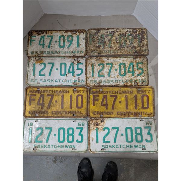 (4) Pairs Vintage Saskatchewan License Plates (1966,1967,1968)