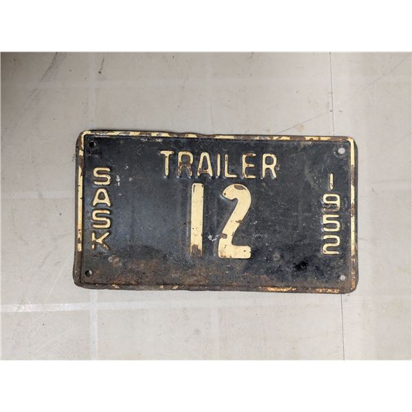 1952 Saskatchewan Trailer Plate #12