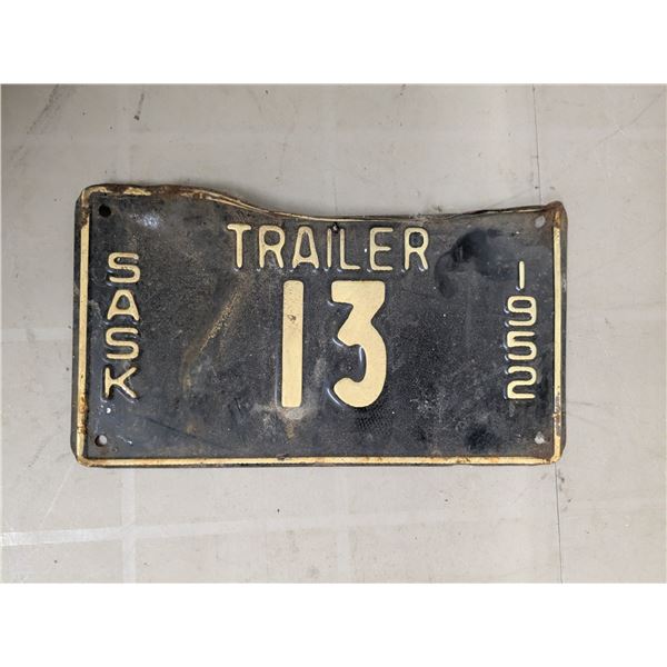 1952 Saskatchewan Trailer Plate #13