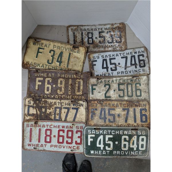 (9) Vintage 1950’s Saskatchewan License Plates