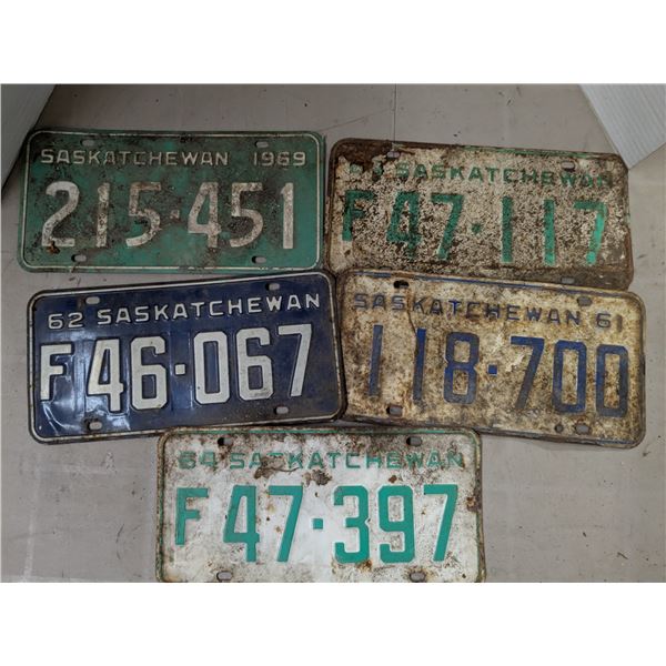 (5) Vintage 1960’s Saskatchewan License Plates