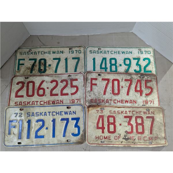 (6) Early 1970’s Saskatchewan License Plates