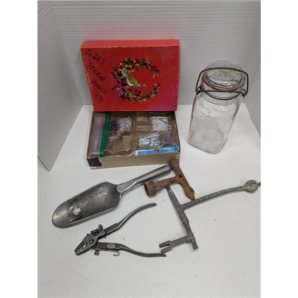 Mixed Vintage Lot – Queen Widemouth Jar, Tools, etc.